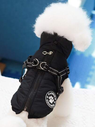 3-Layer Thick Warm Pet Jacket With Traction Ring, Waterproof Material, Suitable For Autumn/Winter, Poodle, Teddy, Yorkshire Terrier & Other Small/Medium Dogs, 4 Colors Available