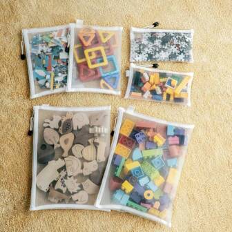 Sacca porta giochi, borsa per contenere blocchi da costruzione e puzzle, borsa con zip per contenere piccoli pezzi di giocattoli, scatola trasparente di finitura per lo stoccaggio, regalo di San Valentino
