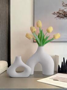 2 件套陶瓷花瓶套装，适合现代家居装饰，圆形哑光甜甜圈花瓶，适合蒲苇，中性波西米亚北欧极简主义风格花瓶，适合客厅、婚礼、餐桌、派对、办公室、卧室等场合的最佳礼物 - 新式 - 查看 4