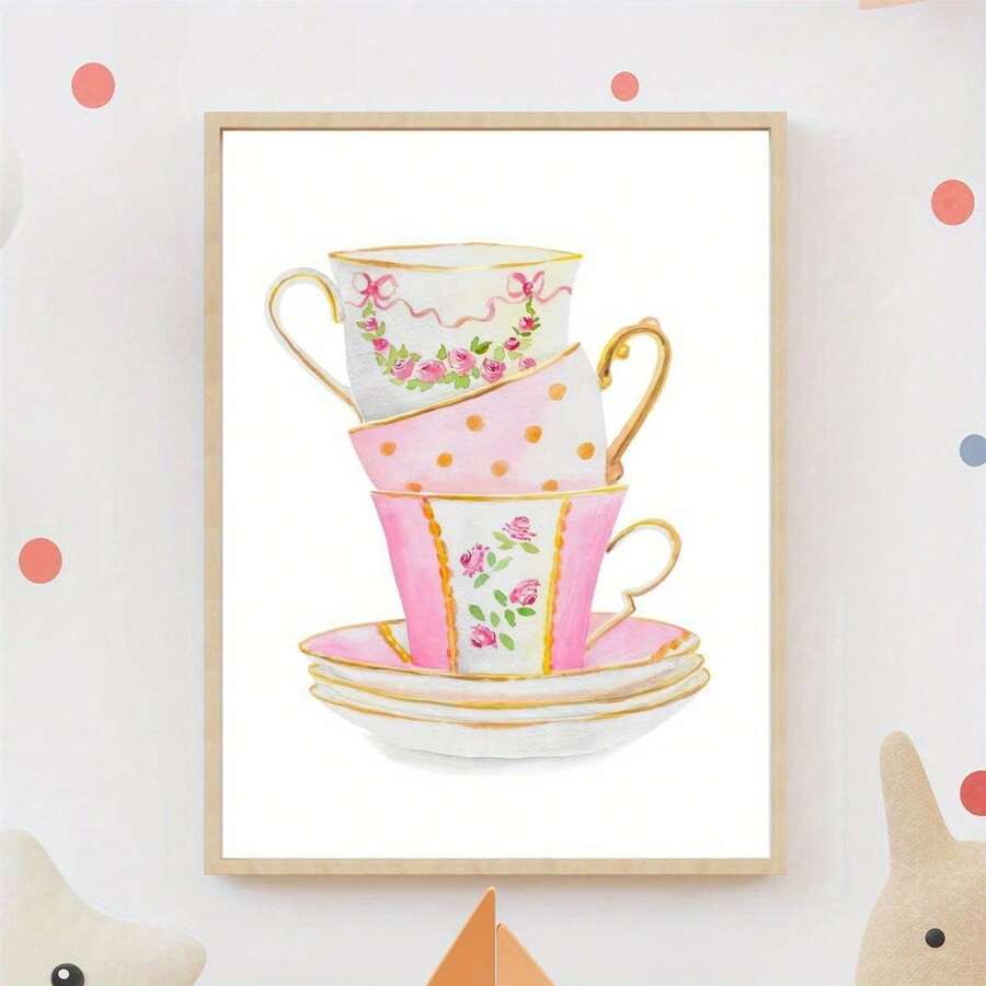 1pc Chic Tea Cup Canvas Art Vintage Kitchen Wall Decor Waterproof