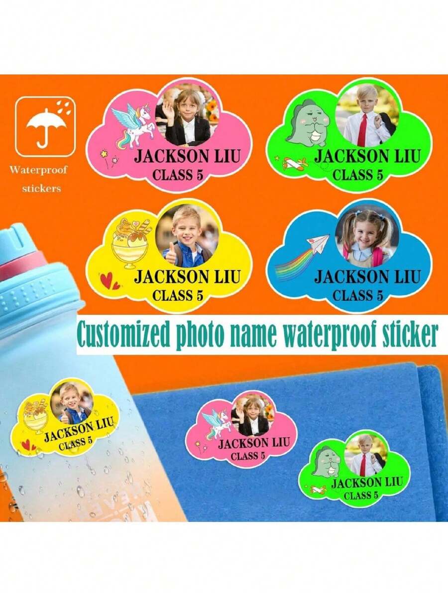 36/72/108 件，彩色云朵照片贴纸，儿童定制防水姓名贴纸，个人彩色水瓶文具贴纸，适用于任何场合婴儿淋浴家庭装饰礼物冬夜礼物返校冬季礼物创意男孩女孩情人节 - 相片貼紙 - 查看 1