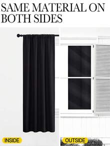 1 件纯色仿丝遮光窗帘，质地柔软细腻，隔热防风，适用于客厅和卧室装饰 - 黑色 - 查看 6