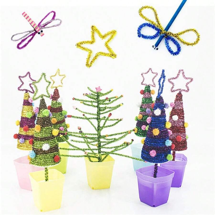 Set de 100 piezas de Varitas multicolor brillantes hechas a mano de 11.81 pulgadas para árbol de Navidad, manualidades DIY, formas versátiles