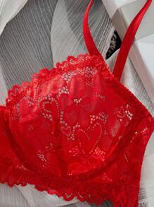 Lace Trim Sexy Lingerie Set For Women For Rave For Going Out, Baddie Look - Red - View 3