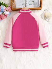 Little Girl Fun Heart Cat Pattern Cartoon Print Jacket, Button Front Design, Comfortable Fabric, Children's Casual Outdoor Everyday Jacket - Hot Pink - View 3