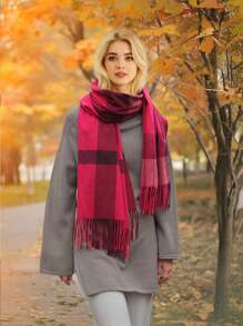 1 件女士格子围巾，超大披肩，非常适合办公室和日常穿着，冬季 - 多色 - 查看 9