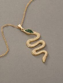 Nooxian 1pc Cubic Zirconia Inlay Snake Shaped Pendant Necklace, Medusa Style Necklace Jewelry