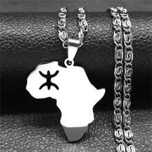 Berber Africa Map Necklace For Women, Men Stainless Steel Gold/Silver Color Stunning Lettering Kabyle Berber Necklace