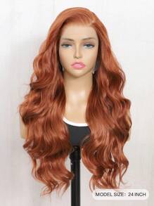 13x6 Inches Long Curly Wig, Heat Resistant Synthetic Fiber, Pre-Plucked Hairline, High Definition Lace Front Wig, 24 Inches Black Synthetic Fiber, Each Hair Strand Pre-Plucked, Natural Hairline, Suitable For Daily Wear, High Quality, Suitable For Girls, Women, Cosplay, Natural And Realistic, Premium Soft Synthetic Fiber Wig, Suitable For Christmas, New Year, Carnival, Music Festival And Other Occasions - Rust Brown - View 4
