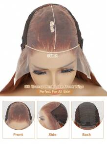 13x6 Inches Long Curly Wig, Heat Resistant Synthetic Fiber, Pre-Plucked Hairline, High Definition Lace Front Wig, 24 Inches Black Synthetic Fiber, Each Hair Strand Pre-Plucked, Natural Hairline, Suitable For Daily Wear, High Quality, Suitable For Girls, Women, Cosplay, Natural And Realistic, Premium Soft Synthetic Fiber Wig, Suitable For Christmas, New Year, Carnival, Music Festival And Other Occasions - Rust Brown - View 5