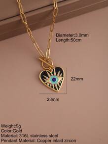 1 pieza Collar con colgante de ojo y corazón con cadena de cierre de acero inoxidable, joyería de moda para mujer, regalo de Halloween, San Valentín, mamá, madre, Día de la Madre