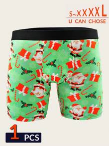 Quần lót nam Giáng sinh, Quần lót nam Boxer Briefs cạp chun thể thao thoáng khí 1 mảnh - màu xanh lá - Xem 1