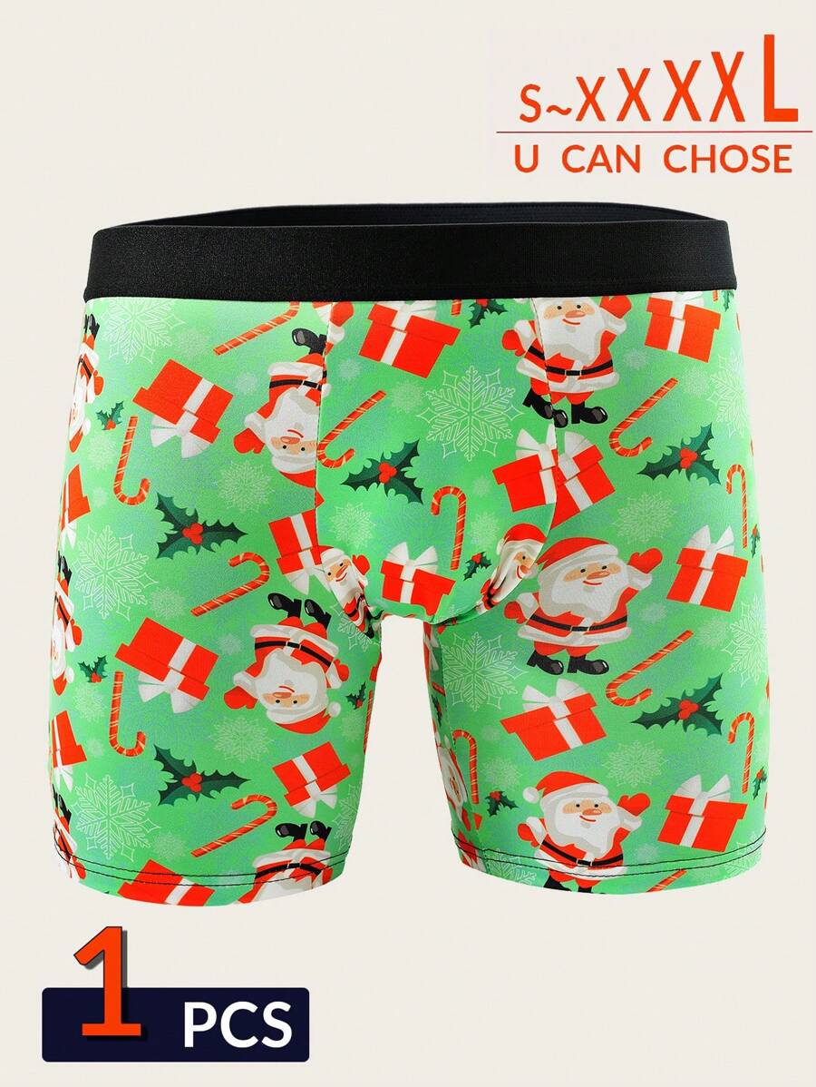 Quần lót nam Giáng sinh, Quần lót nam Boxer Briefs cạp chun thể thao thoáng khí 1 mảnh - màu xanh lá - Xem 1