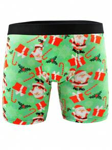 Quần lót nam Giáng sinh, Quần lót nam Boxer Briefs cạp chun thể thao thoáng khí 1 mảnh - màu xanh lá - Xem 2