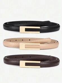 3 Peças Cinto de Cintura Adolescente Feminino de Couro Sintético com Fivela Dourada para Calças Denim - cinto - Visão 19