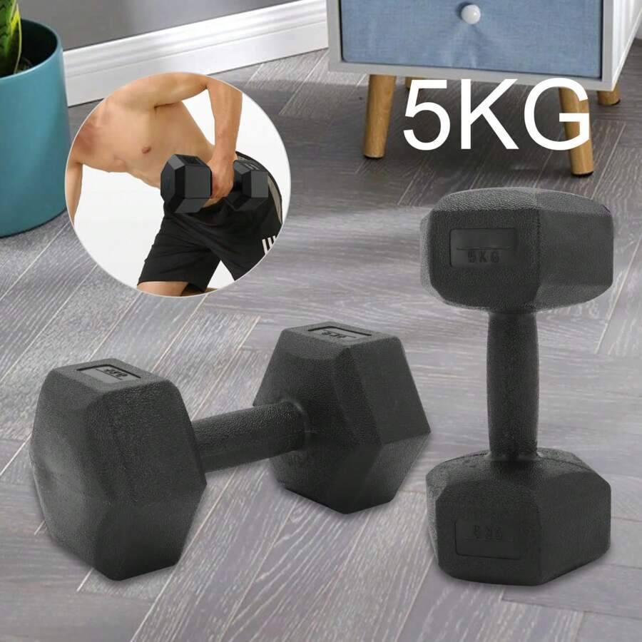 2x 5kg Dumbbells Set Hexagon Dumbbell Home Exercise Workout Wight In - 5kg Pair - View 1