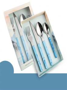 Bộ 4 dao, nĩa, thìa bằng thép không gỉ mới dùng cho bữa tiệc sang trọng hàng ngày, làm quà tặng Giáng sinh cho tiệc tùng và tụ họp - Nhiều màu - Xem 3