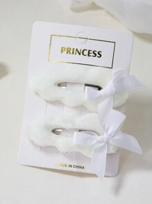 6个/套 女孩秋冬大号毛绒蝴蝶结发夹，可爱基础款发夹，适合日常使用 - 彩色 - 查看 4