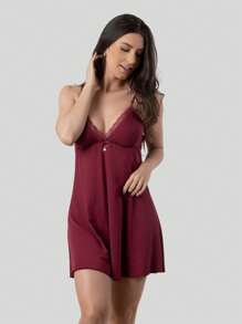 Women's Plain Romantic Basic Camisole With Straps - 酒紅色 - 查看 1