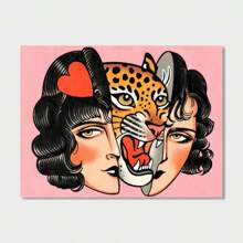 1PC Love Is Evil" Tiger Canvas Art Poster - Vintage-Inspired, Bezramowa Dekoracja Ścienna Do Salonu, Sypialni, Biura Domowego