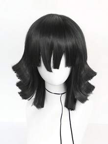 Tóc giả Anime Cosplay tóc giả ngắn nhiều lớp màu đen cổ điển Halloween có mái cho nam Tóc tổng hợp chịu nhiệt, dài ngang vai, tóc giả dự tiệc, đi học, mặc hàng ngày, thời trang, tóc giả tua rua cho ngày lễ, sinh nhật, lễ tạ ơn, quà tặng Giáng sinh, năm mới & 1 mũ đội tóc giả - màu đen - Xem 3