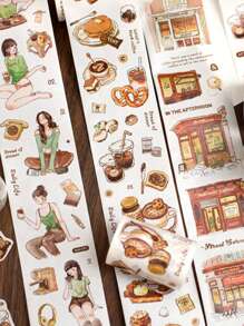 1卷和纸胶带，咖啡笔记系列，复古精致咖啡主题胶带贴纸，剪贴簿用品，装饰笔记本，相框，手机壳，水杯，垃圾桶，文具盒，DIY个性拼贴