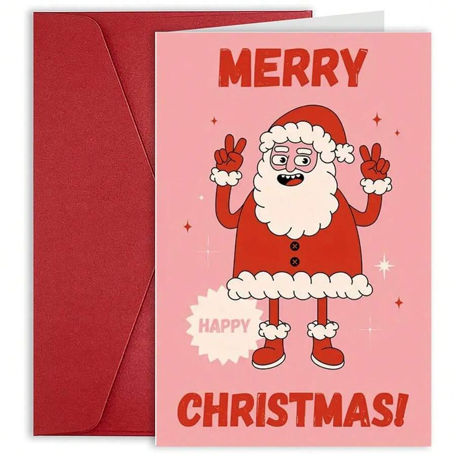 1 张有趣的圣诞节快乐圣诞老人和糖果主题圣诞贺卡，带信封 - 非常适合朋友、家人和同事节日问候 - 均碼 - 查看 1