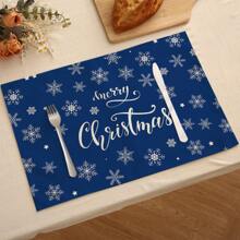 1 Stück/4 Stück/6 Stück, Weihnachten Winter Tisch-Platzsets, Weihnachten blaue Grünpflanzen Schneeflocken Rentier Leinen Platzsets, schmutzabweisende Platzsets, geeignet für Zuhause, Esszimmer und Restaurant, Tischdekor, Heimwaren