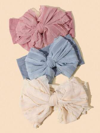 3 件套儿童发饰，大蝴蝶结尼龙头带和雪纺发带，适合女孩情人节