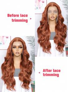 13x6 Inches Long Curly Wig, Heat Resistant Synthetic Fiber, Pre-Plucked Hairline, High Definition Lace Front Wig, 24 Inches Black Synthetic Fiber, Each Hair Strand Pre-Plucked, Natural Hairline, Suitable For Daily Wear, High Quality, Suitable For Girls, Women, Cosplay, Natural And Realistic, Premium Soft Synthetic Fiber Wig, Suitable For Christmas, New Year, Carnival, Music Festival And Other Occasions - Rust Brown - View 6