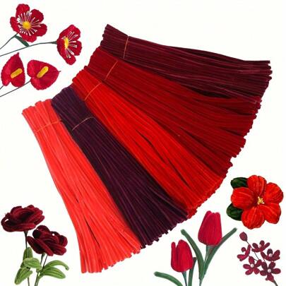 200/250/371/500개 혼합 레드 파이프 클리너 튜토리얼 비디오 포함 공예용 셰닐 스템, 접이식 셰닐 로드 파이프 클리너, DIY 공예 및 청소를위한 크리스마스 공예 파이프 클리너, 공예 미술 장식 셰닐 스템 용품, 졸업 선물, 생일 선물