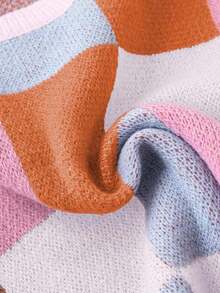Plus Size Women Colorful Plaid Crew Neck Casual Aran Knit Sweater Pullover - Multicolor - View 4