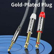 Riksoin Cáp chia 3,5mm 1/8" TRS sang 2 X 6,35mm 1/4"  Mono Y Cáp chia 2 FT Tương thích với Điện thoại, Máy tính xách tay, Đầu CD, Bộ khuếch đại công suất, Bộ trộn, Hệ thống âm thanh nổi tại nhà - Xám - Xem 2