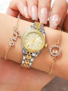 3 件套青少年高品质水晶刻度表盘钢带石英表 + 爱情手链，适合生日、万圣节或 - 彩色 - 查看 4