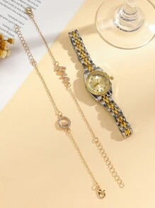 3 件套青少年高品质水晶刻度表盘钢带石英表 + 爱情手链，适合生日、万圣节或 - 彩色 - 查看 2