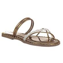 Women's Flat Sandals With Braided Shiny Rhinestones - Đồng - Xem 2