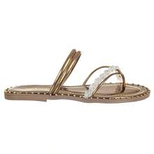Women's Flat Sandals With Braided Shiny Rhinestones - Đồng - Xem 1
