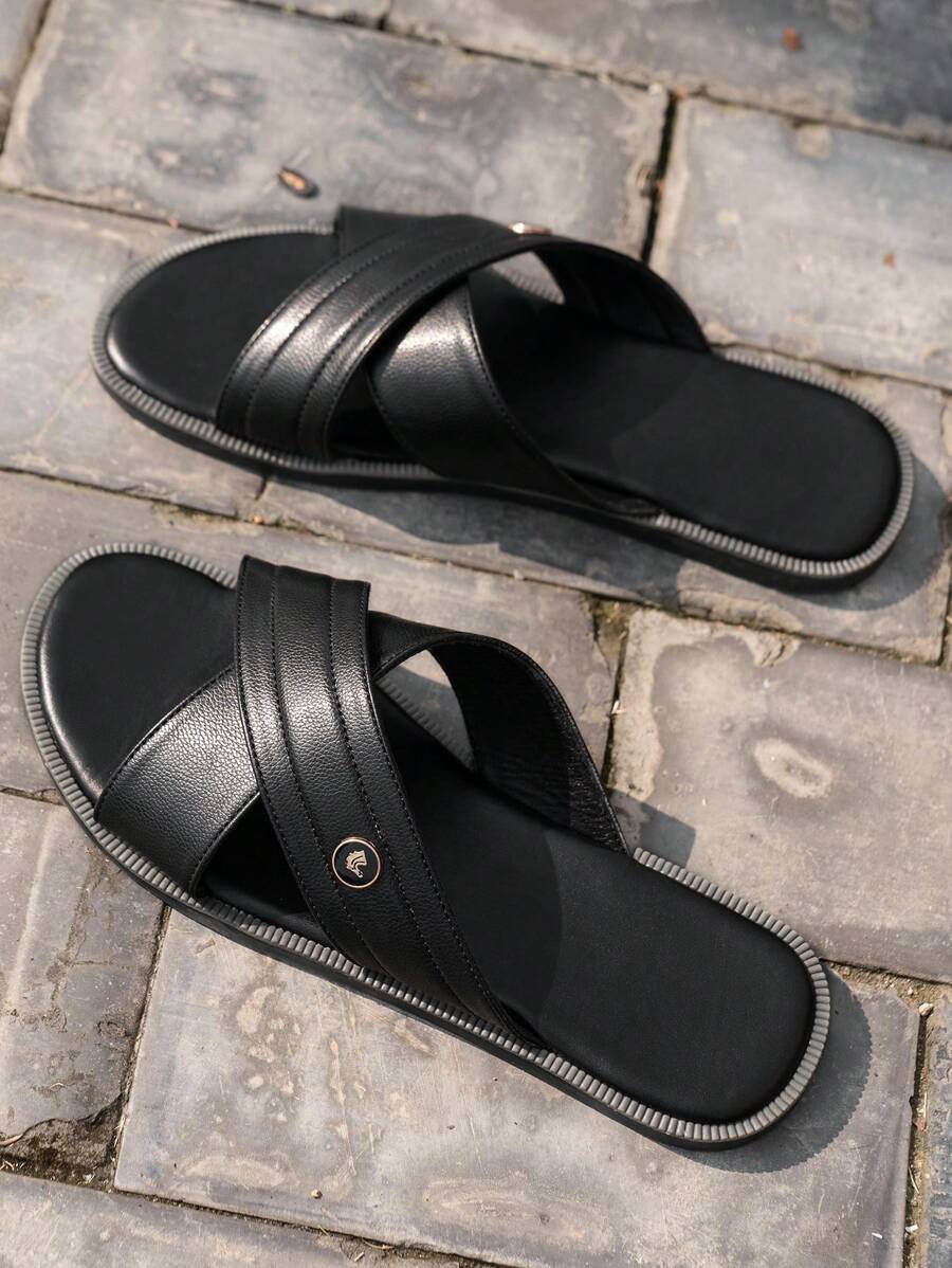 Men's High-End Business Comfortable Soft-Bottom Flat Sandals - Black - View 1