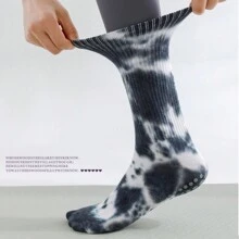 Nuevos calcetines de tubo medio de yoga con teñido anudado para mujeres, calcetines antideslizantes que absorben la humedad para usar en casa, ejercicio, pilates y fitness, ideales para otoño/invierno
