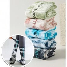 Nuevos calcetines de tubo medio de yoga con teñido anudado para mujeres, calcetines antideslizantes que absorben la humedad para usar en casa, ejercicio, pilates y fitness, ideales para otoño/invierno