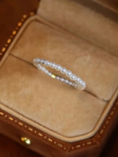 Stylever 1 件可伸缩绳可调节优雅珍珠戒指女士珠宝女士精致戒指精美珠宝女孩生日礼物舞会派对装饰婚礼新娘珠宝