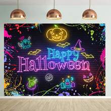 1 件 7x5 英尺 5x3 英尺万圣节背景万圣节霓虹蝙蝠不给糖就捣蛋蜘蛛网恐怖南瓜万圣节摄影背景装饰照相亭工作室道具 - 彩色 - 查看 3