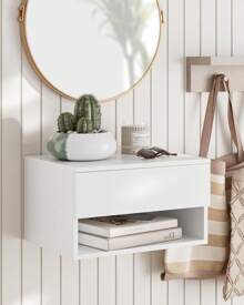 Floating Nightstand, Small Modern Floating Nightstand With Drawer, Floating Shelves For Bedroom, Bathroom, White - 白色 - 查看 2