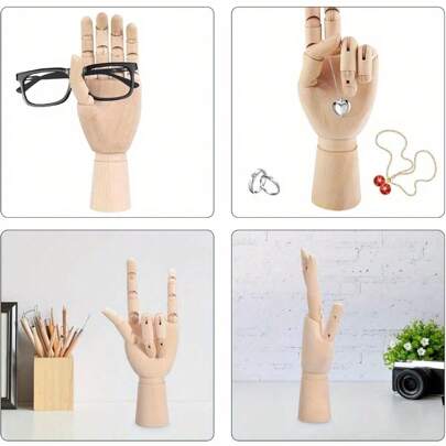 Wooden Hand 10" Art Wood Hand Manikin Jointed Articulated Flexible Fingers Hand Mannequin Opposable Sectioned Artist Hand Model For Arts Drawing Sketching Painting Jewelry Display