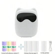 迷你贴纸打印机，带 6 卷热敏纸和贴纸的袖珍无墨打印机，七种颜色照明模式，便携式热敏打印机，适用于 DIY 剪贴簿、旅行、笔记、标签、备忘录，兼容 IOS 和 Android - 彩色 - 查看 17