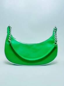 WOMEN'S BAG HALF MOON LAUNCH, SHOULDER STRAP WITH CHAIN DETAIL - 青檸色 - 查看 2