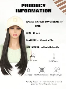 Baseball Cap Hair Extensions For Women And Girls With Adjustable Hat 18 Inch Heat Resistant Synthetic Fiber Wig Long Straight Stylish Wigs Baseball Cap Wigs For Daily Use - Black-brown - View 8