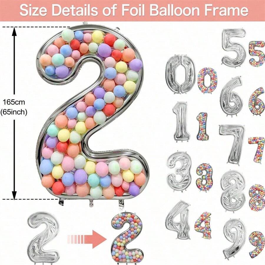 65インチ 大型 数字 フォイル バルーン DIY 組み立て フレーム 1歳の誕生日パーティー装飾 ウェディング 記念日用品 モザイクボックス