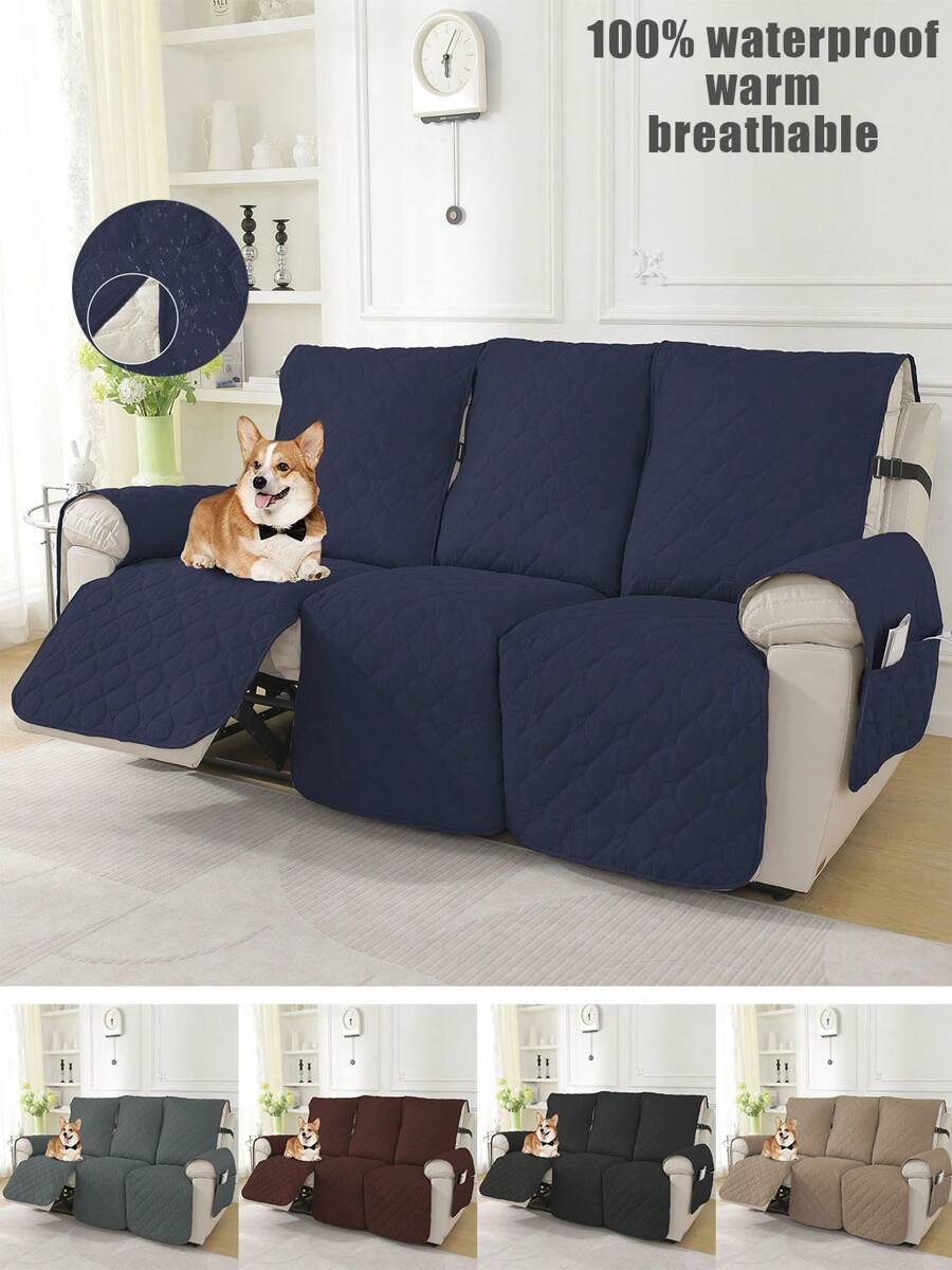 3 Seat Sofa Cover, 100 Waterproof Chivas Sofa Cover, Seat Cushion Integrated Pet Sofa Cover, Dust And Non-Slip, Solid Color Sofa Cover. - Navy Blue - View 1