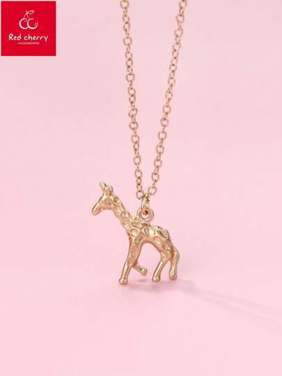 1pc Cute Giraffe Shaped Zinc Alloy Dull Golden Electroplated Pendant Necklace, Suitable For Girls Everyday Wear Jewelry